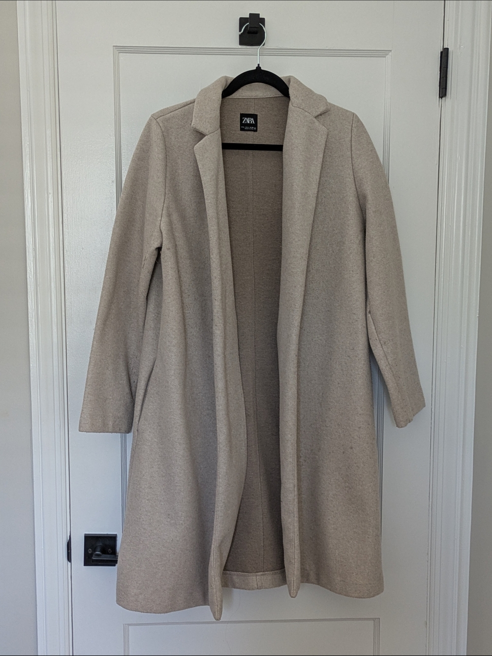 Zara Open Front Long Coat in Light Beige
